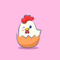 cute cartoon character hatched chicken with a wink vector design