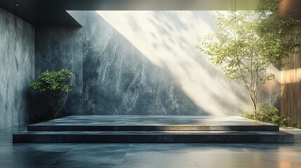 Modern Minimalist Concrete Patio Design with Greenery and Sunlight