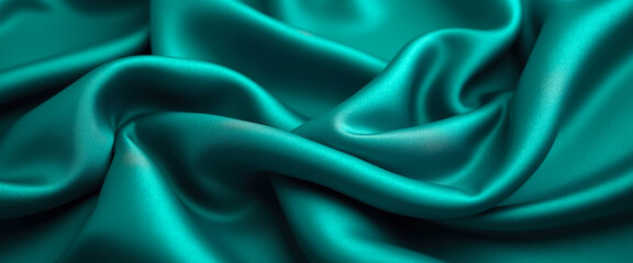 Fototapeta premium Closeup of Elegant Emerald Green Silk Fabric Draped and Flowing
