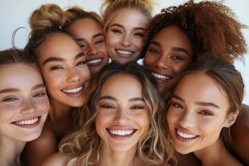 Fototapeta premium unity and friendship among young women from different cultural backgrounds. Their bright smiles and closeness reflecting the strength of diverse communities.