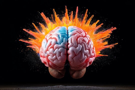 Abstract brain in an explosion of colors, symbolizing creativity, intelligence, and imagination