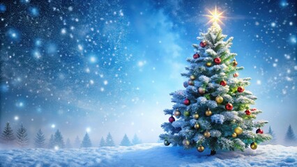 Obraz premium Christmas tree covered in glistening snow , winter, holiday, pine tree, seasonal, landscape, cold, frost, white, snowy