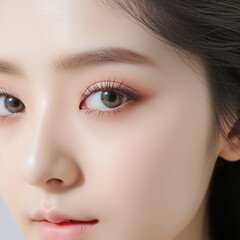 Obraz premium Close up view of beautiful brown female eye. Perfect trendy eyebrow. Good vision, contact lenses, brow bar or fashion eyebrow makeup concept