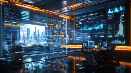 Futuristic Technological Control Room with Advanced Interfaces