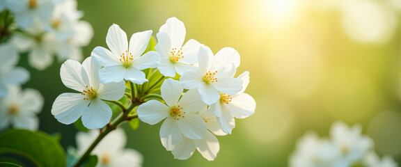 Fototapeta premium White Flowers in Bloom with Sunlit Background