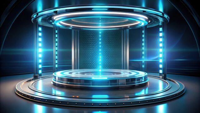 A futuristic teleportation device sending people to different locations, futuristic