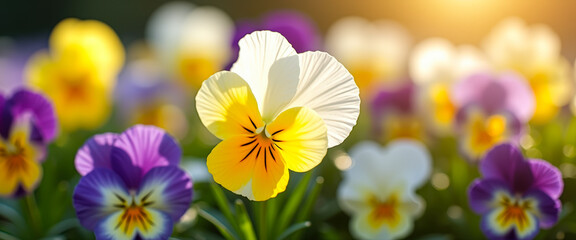 Vibrant Pansy Flower in a Field of Blooms