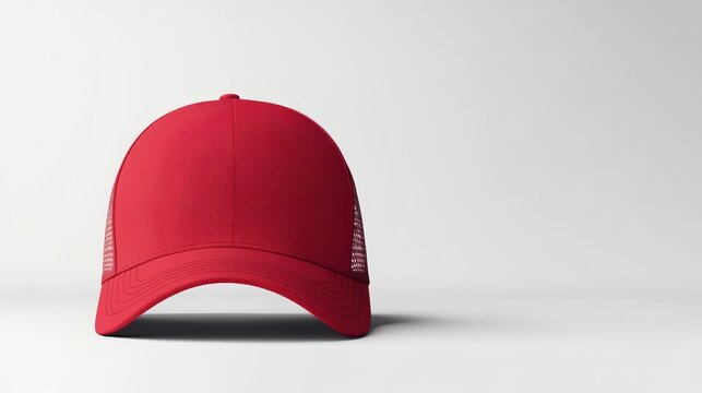 Red trucker hat mockup. Trucker hat template