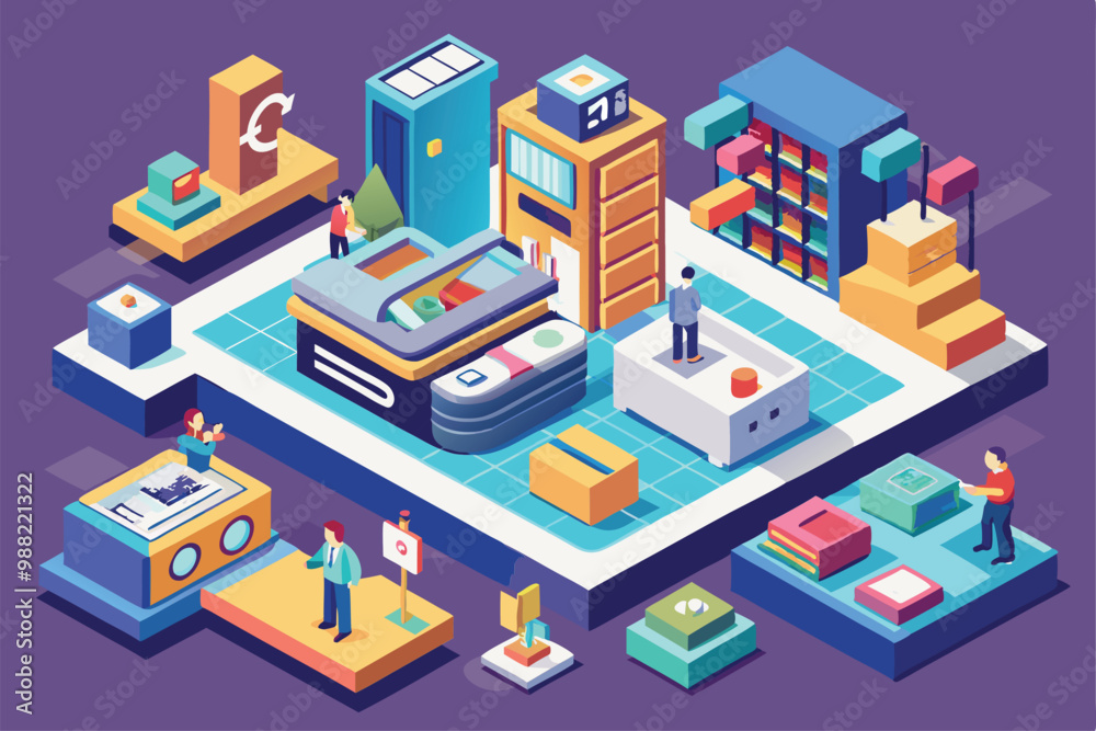 Poster workers perform tasks in a vibrant office space, collaborating on projects while interacting with in
