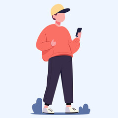 Stylish young man using a mobile phone, ideal for social media, technology, and youth culture visuals