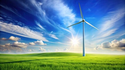 Obraz premium Abstract of a wind turbine generating green energy in a peaceful field under a blue sky , wind turbine, power