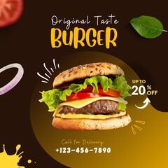 Burger social media feed post template social media instagram for food promotion simple design