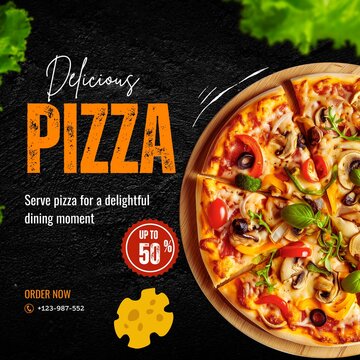 Delicious pizza social media post template