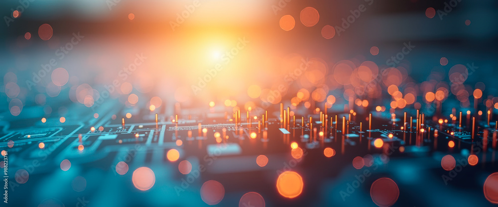Wall mural abstract technology background with bokeh lights