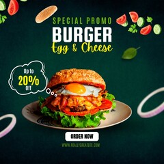 Burger social media feed post template social media instagram for food promotion simple design