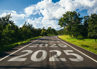 New year 2025to 2027 written on the road in the middle of asphalt road, Planing of new year concept.