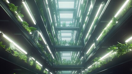 Obraz premium A wide-angle view of a modern plantation thriving with crops 