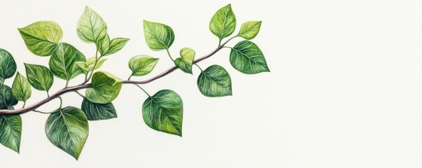 Obraz premium A serene composition of vibrant green leaves on a branch, perfect for nature-inspired design and organic themes.