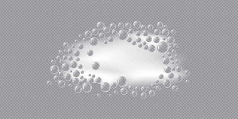 Realistic soap foam with bubbles vector illustration, a mass of small bubbles formed on liquid by agitation, white froth