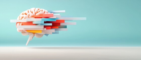 A futuristic digital brain fragmenting into pixelated rainbow glitches, symbolizing the intersection of technology and thought.
