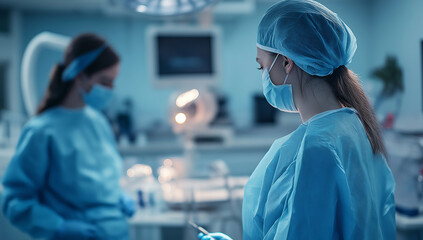 This is a photo of a hospital operating room with surgical staff