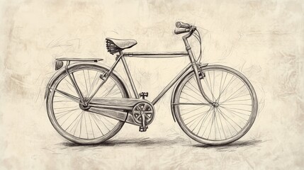 Naklejka premium Hand-drawn pencil sketch of a vintage bicycle with intricate detailing on textured background