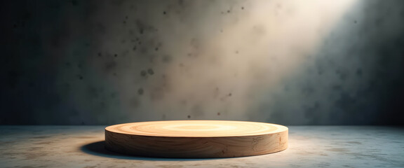 Wooden Podium on Concrete Background