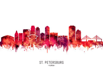 St. Petersburg Florida Skyline Red