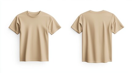 Beige t-shirt mockup. T-shirt front and back template