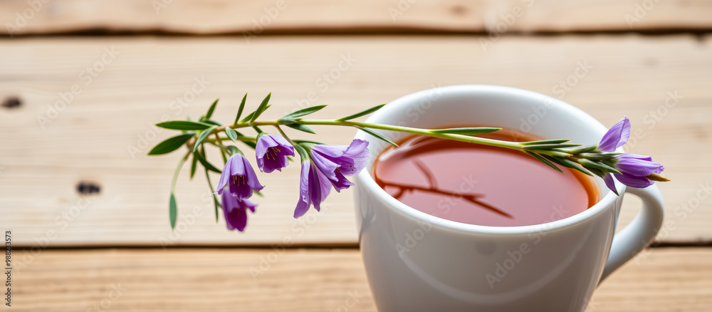 Wall mural Cup of Tea with Purple Flowers