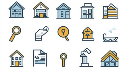 Real Estate thin line icon set.