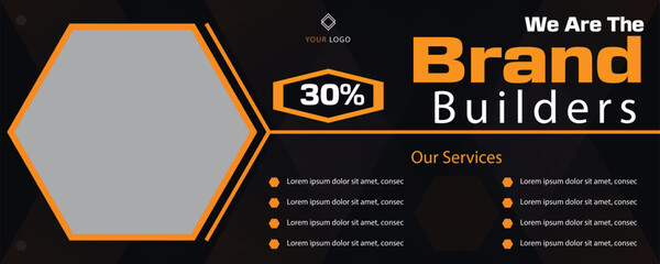new banner design dark blue and yellow color with image and and background elements 