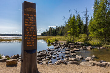 Lake Itasca at Itasca State Park near Bemidji Minnesota is the headwaters of the Mississippi River