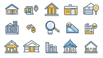 Real Estate thin line icon set.