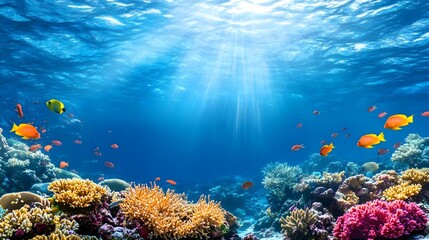 Fototapeta premium Vibrant coral reef with colorful fish.