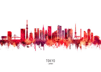 Tokyo Japan Skyline Red