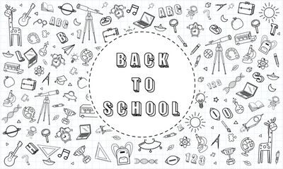 Back to school text with school elements and items, of education banner design vector.