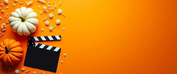 Fall Movie Premiere with Pumpkins and Clapperboard