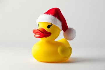 Cheerful yellow rubber duck with a Santa hat. Perfect for holiday decorations or fun promotional materials. A whimsical and festive touch for your project. Generative AI