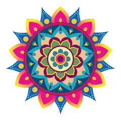 Multi-Colorful Indian Sunflower Rangoli Mandala Design.