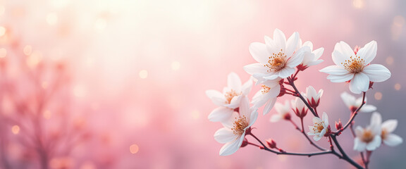 Obraz premium Blooming White Flowers in Soft Pink Light