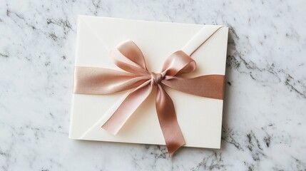 Elegant Gift Box with Satin Ribbon on Marble Background