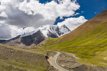 The valley and the mountains in Himalayas around Karola glacier