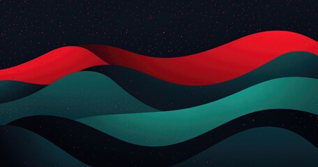 Naklejka premium Abstract waves in red and teal against a dark background, creating a dynamic visual flow.