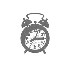 Retro alarm clock illustration with photocopy effect in 80-90s pop art style.
