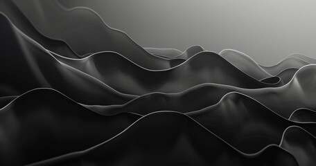 Abstract waves of black fabric create a smooth, flowing texture against a light background.