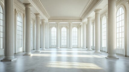 Magnificent Classical Marble Hall with Tall Columns and Arched Windows