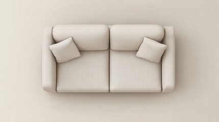 A clean 2D vector illustration of a top-down view of a sofa, designed with smooth lines and minimalistic style, transparent background with soft pastel tones