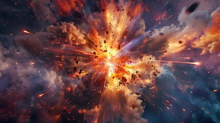 Fototapeta premium Colorful Firework Particle Display: Create an image of an explosive firework display where colorful particles burst in all directions, illuminating the night sky with vibrant hues and patterns.