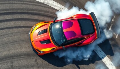 Sports Car Drifting with Tire Smoke in High-Speed Motion - Illustration
